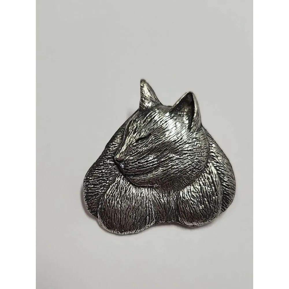 Silver Cat Brooch Pin Cat Nap Napping